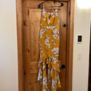 Lulu's Yellow Floral Asymmetrical Dress